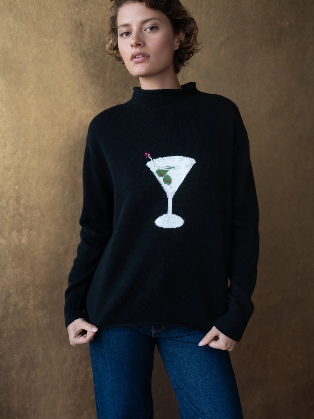 Rachel Antonoff Black Martini Mock-Neck Sweater